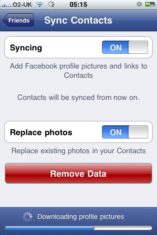 Facebook App Sync Options